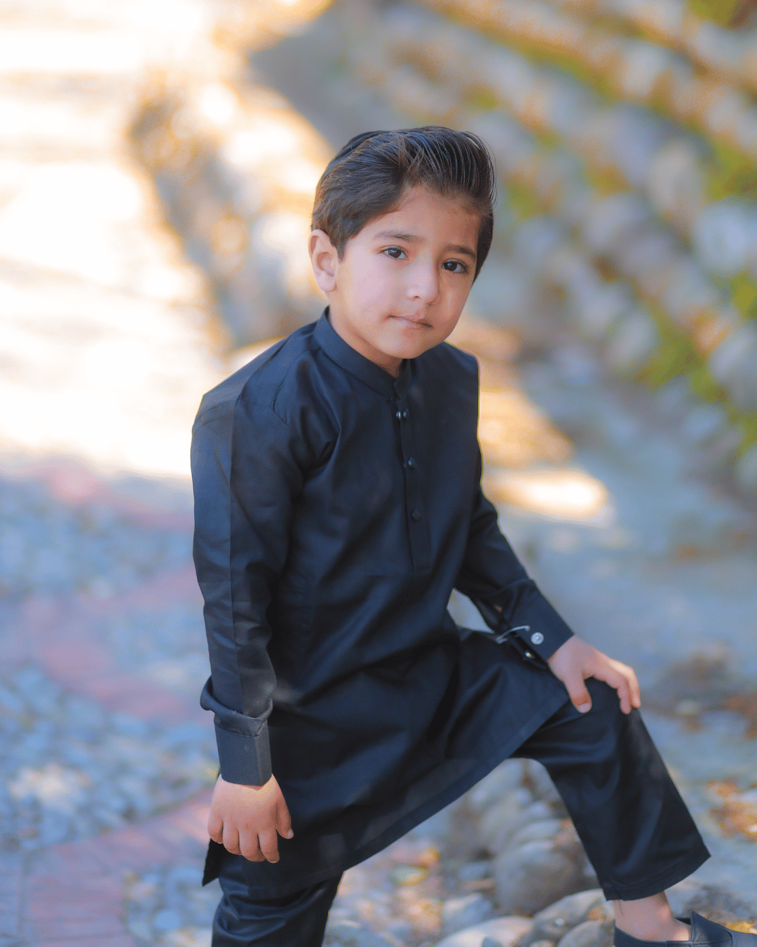 Night Black Premium Wash & Wear Fabron Kurta Pajama for Boys