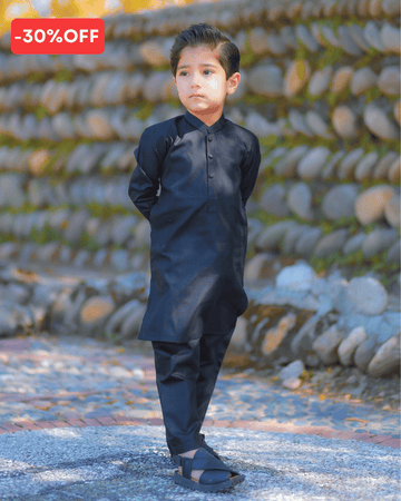 Night Black Premium Wash & Wear Fabron Kurta Pajama for Boys