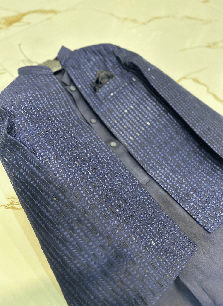 Navy Blue Open Prince Coat for Boys with Kurta Pajama – Kids Wedding & Festive Wear