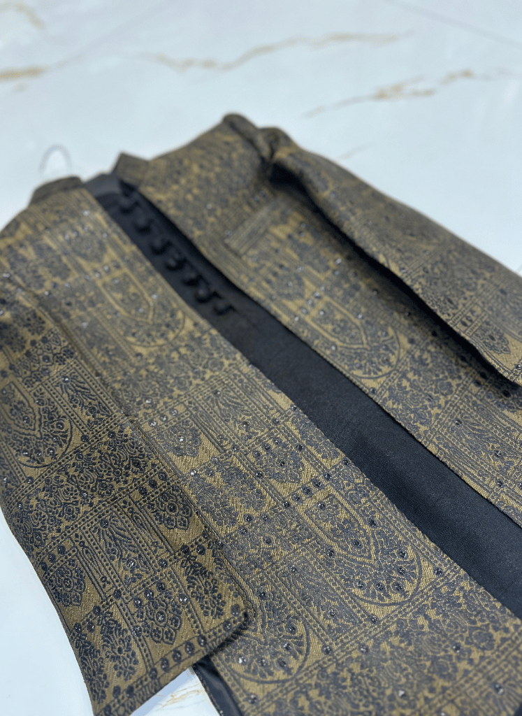 Brown Long Prince Coat for Boys – Long Coat with Black Kurta Pajama