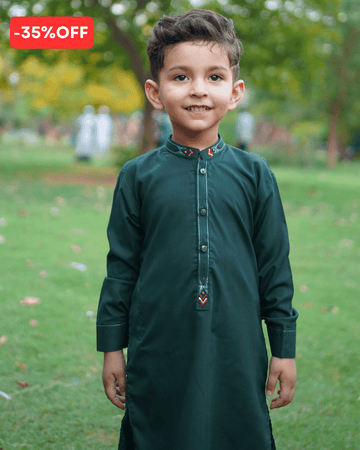 Bottle Green Zari Embroidered Boys Shalwar Kameez