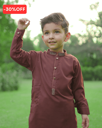 Royal Rust Zari Kurta Pajama –Wash & Wear with Zari Crystal Work