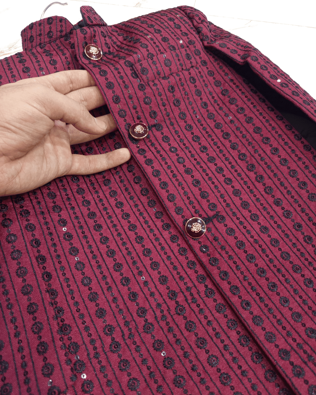 Classic Maroon Embroidered Sherwani With Trouser- Premium Embroidered Fabric