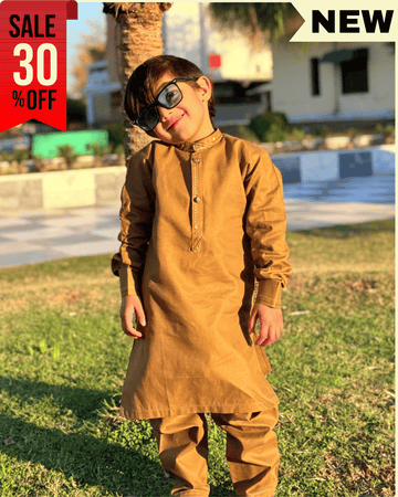 Mustard Cotton Boys Shalwar Kameez – Premium Summer Wear for Kids