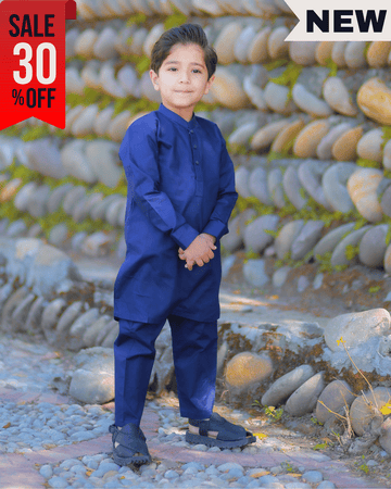 Blue Boys Shalwar Kameez – Cotton Fabric – Elegant Fit – Boys Traditional Wear