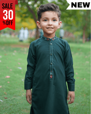 Bottle Green Zari Embroidered Boys Shalwar Kameez