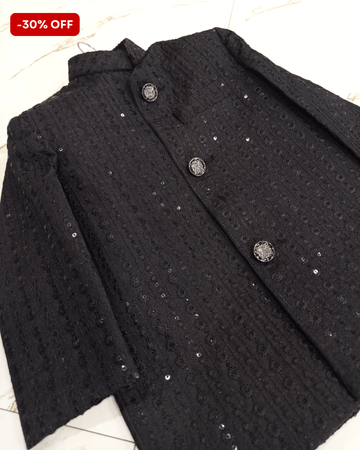 Night Black Mesuri Embroidered Sherwani with Trouser – Premium Embroidered Fabric