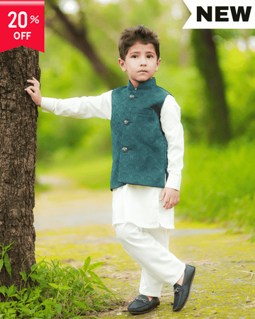 Boys Peacock Green Vestcoat Suit Set (3pcs)