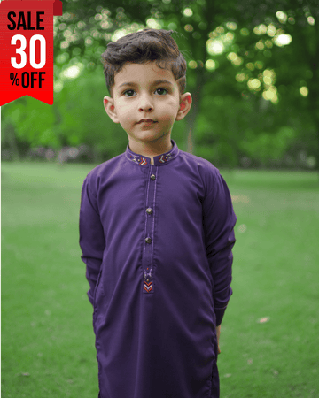 Purple Boys Shalwar Kameez – Zari Embroidery – Imported Washing Wear Fabric – Premium Festive Wear