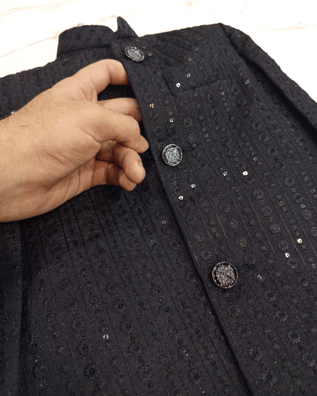 Night Black Mesuri Embroidered Sherwani with Trouser – Premium Embroidered Fabric