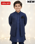 Navy Blue Open Prince Coat for Boys with Kurta Pajama – Kids Wedding & Festive Wear
