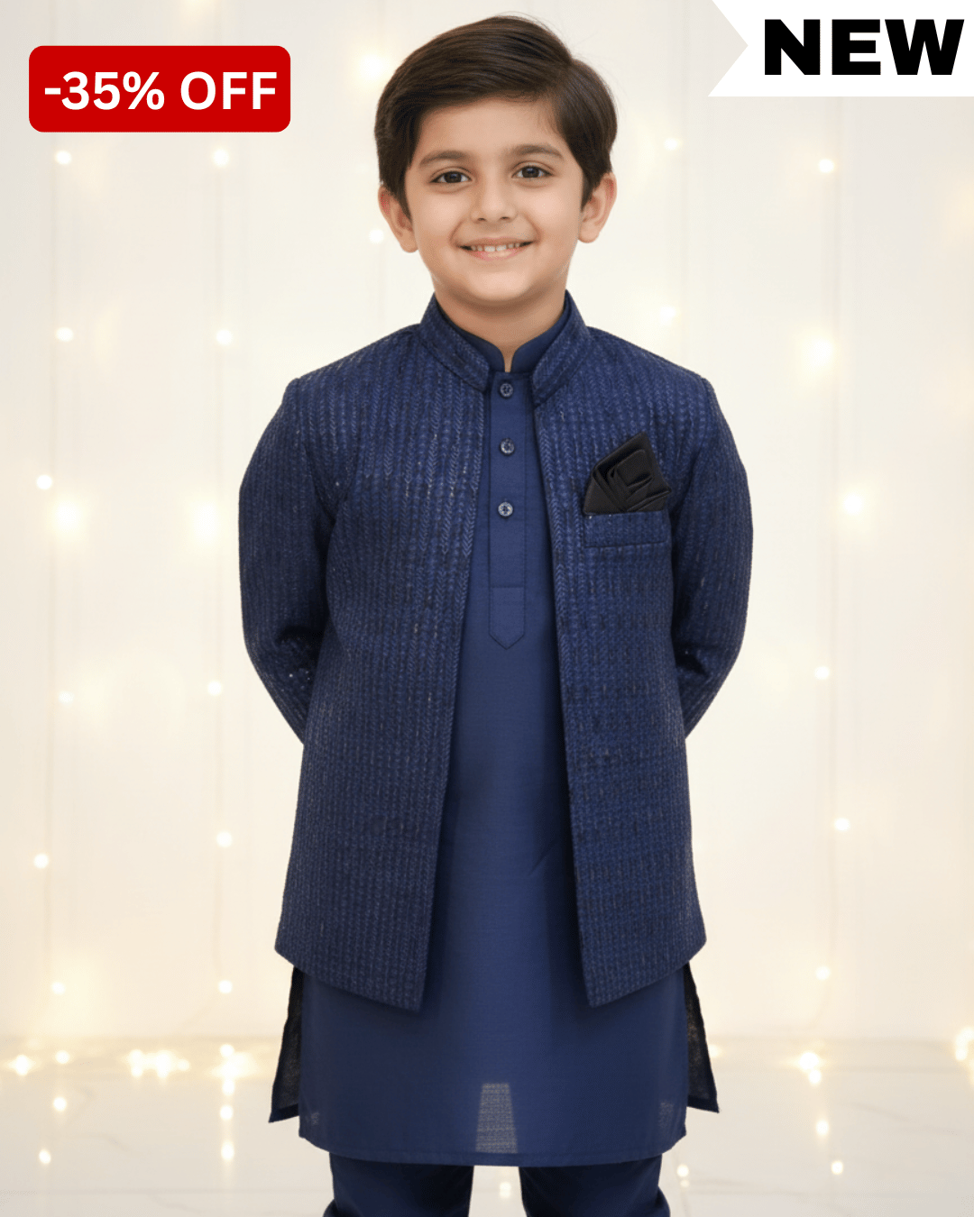 Navy Blue Open Prince Coat for Boys with Kurta Pajama – Kids Wedding & Festive Wear