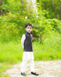 Boys Black Imported Suiting Fabric Vestcoat Set with Shalwar Kameez – Sizes 2–12 Years, Perfect for Weddings, Parties, Eid, and Formal Occasions