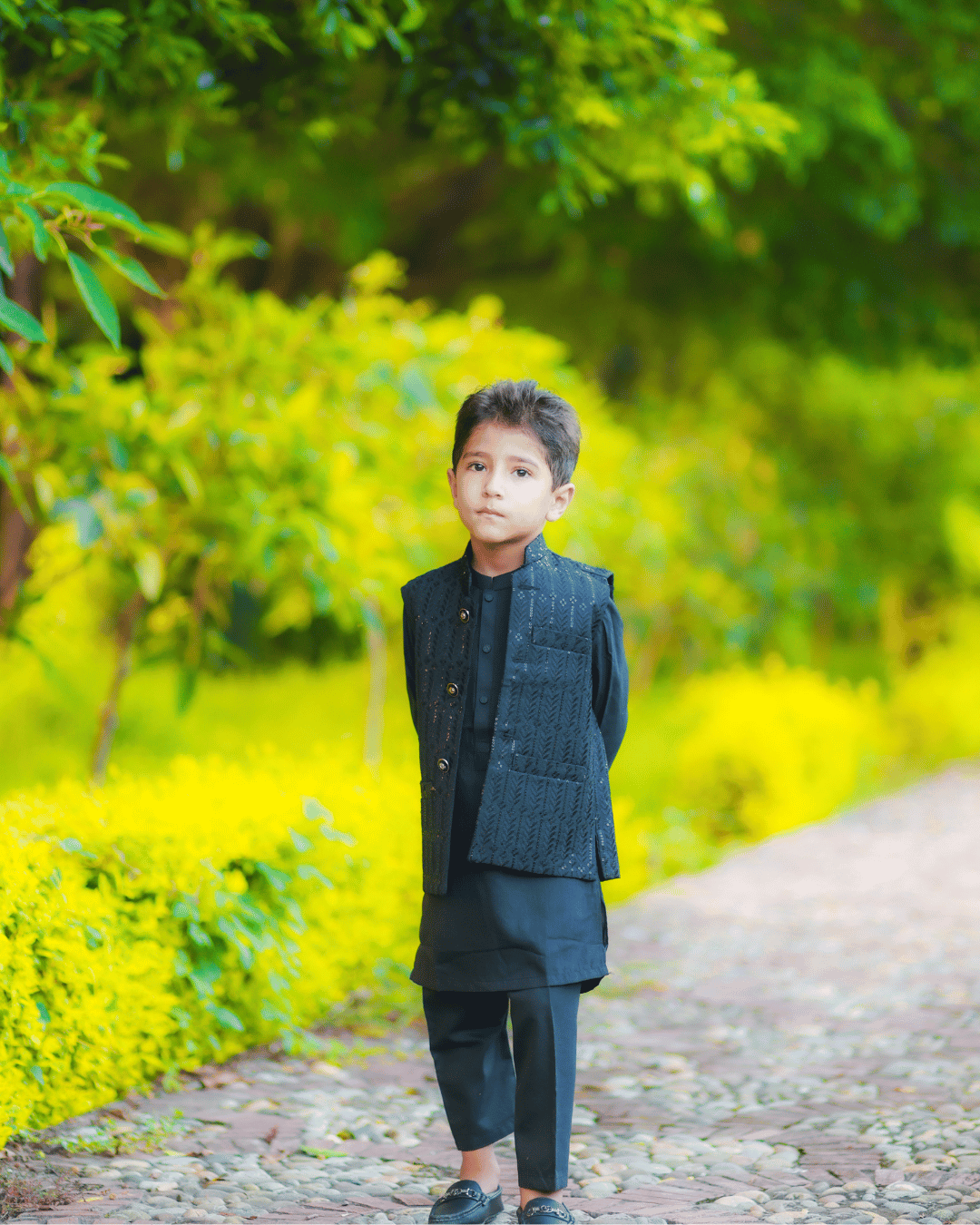 Boys Black Embroidered Waistcoat Suit Set – Imported Heavy Sequin Embroidery Fabric