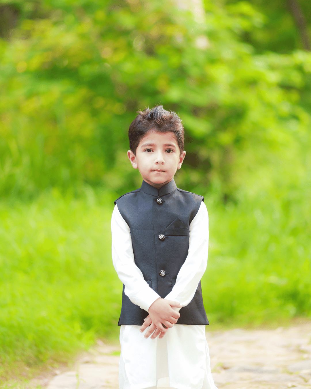 Boys Black Imported Suiting Fabric Vestcoat Set with Shalwar Kameez – Sizes 2–12 Years, Perfect for Weddings, Parties, Eid, and Formal Occasions