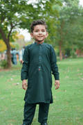 Bottle Green Zari Embroidered Boys Shalwar Kameez – Festive & Wedding Wear for Kids Pakistan

