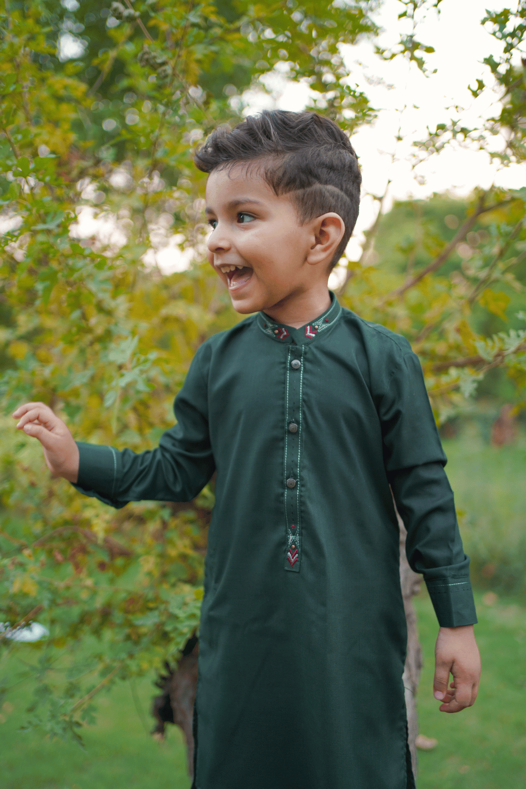 Bottle Green Zari Embroidered Boys Shalwar Kameez