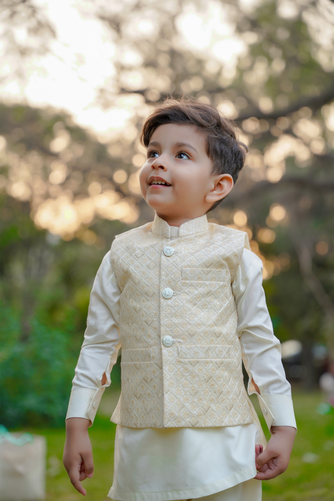 Boys Cream Embroidered Vestcoat Suit 3-Piece – Premium Kids Wedding Wear Pakistan

