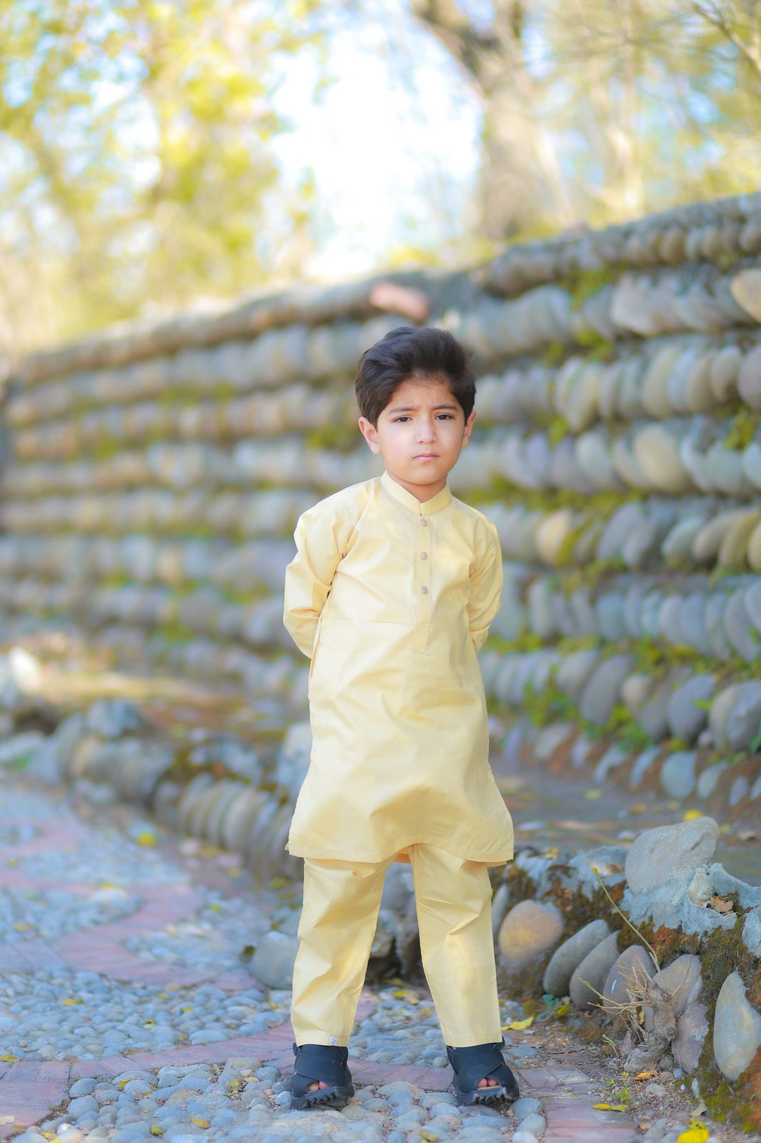 Lemon cotton shalwar kameez for boys – Lightweight traditional outfit for kids

